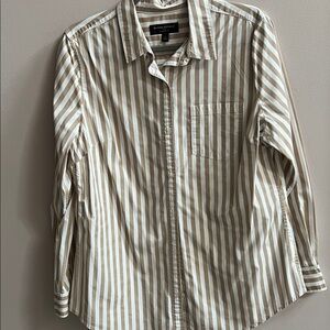 Banana Republic Women’s Beige and White Striped Button Down Shirt